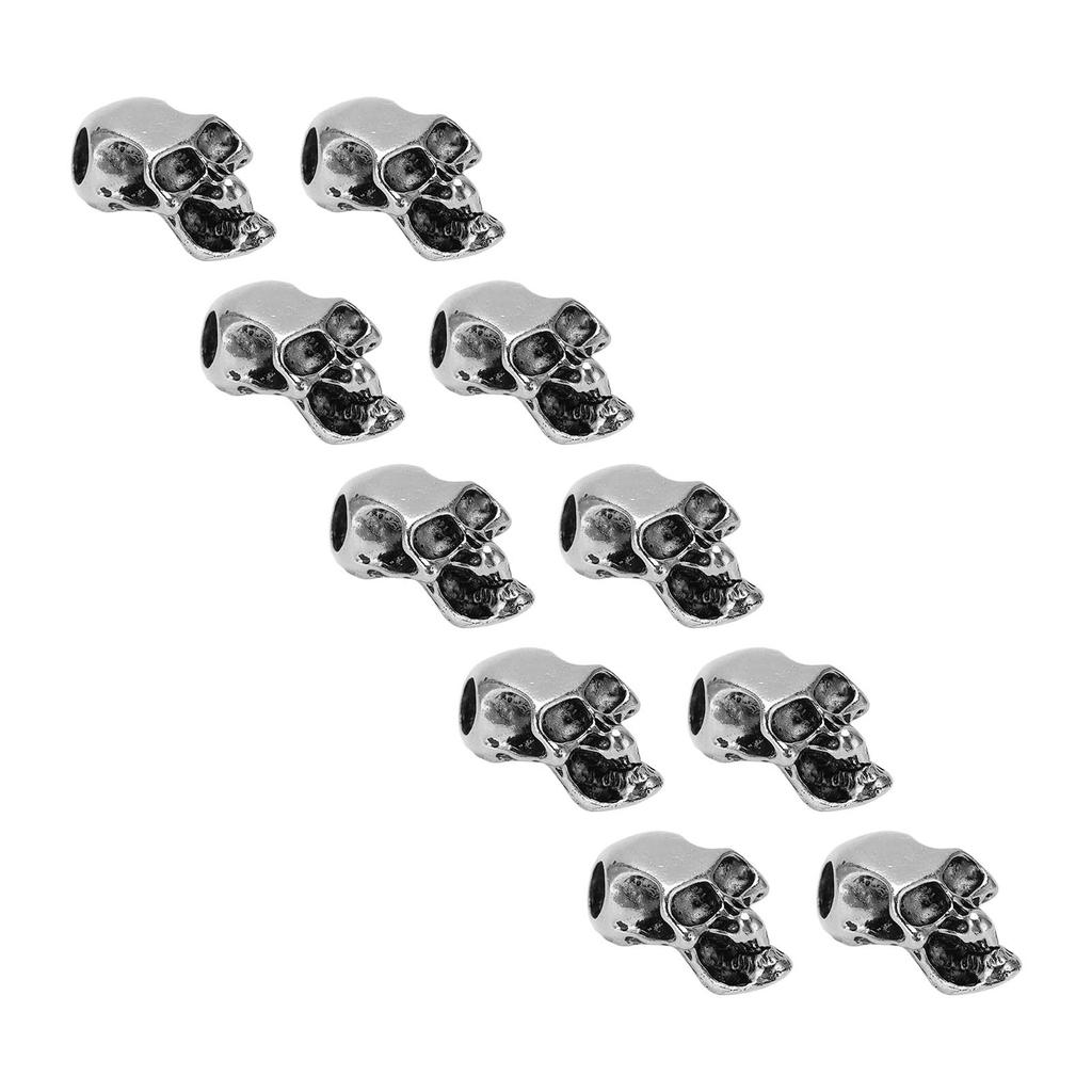 10 bucăți din aliaj de farmec pentru cap de craniu, pentru fabricarea de schelet, pandantive de craniu pentru breloc Paracord, gaură dublă