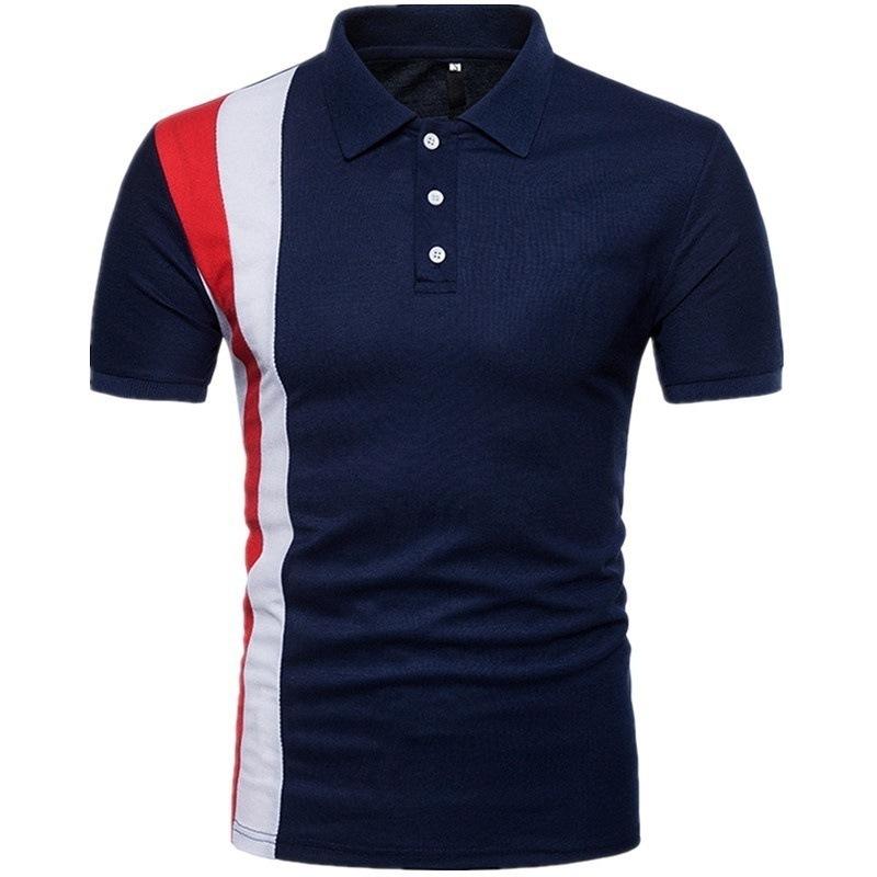 Men's New Lapel Short Sleeve Polo Patchwork T-Shirt Top