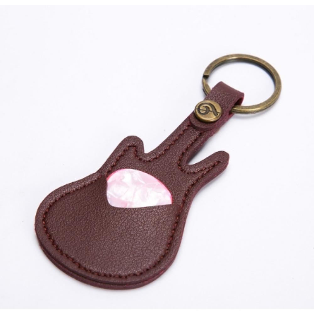 1Pc Leather Guitar Pick Bag Guitar Pick Holder Case Guitar Shape With Key Ring Celluloid Picks String Instrument Accessories