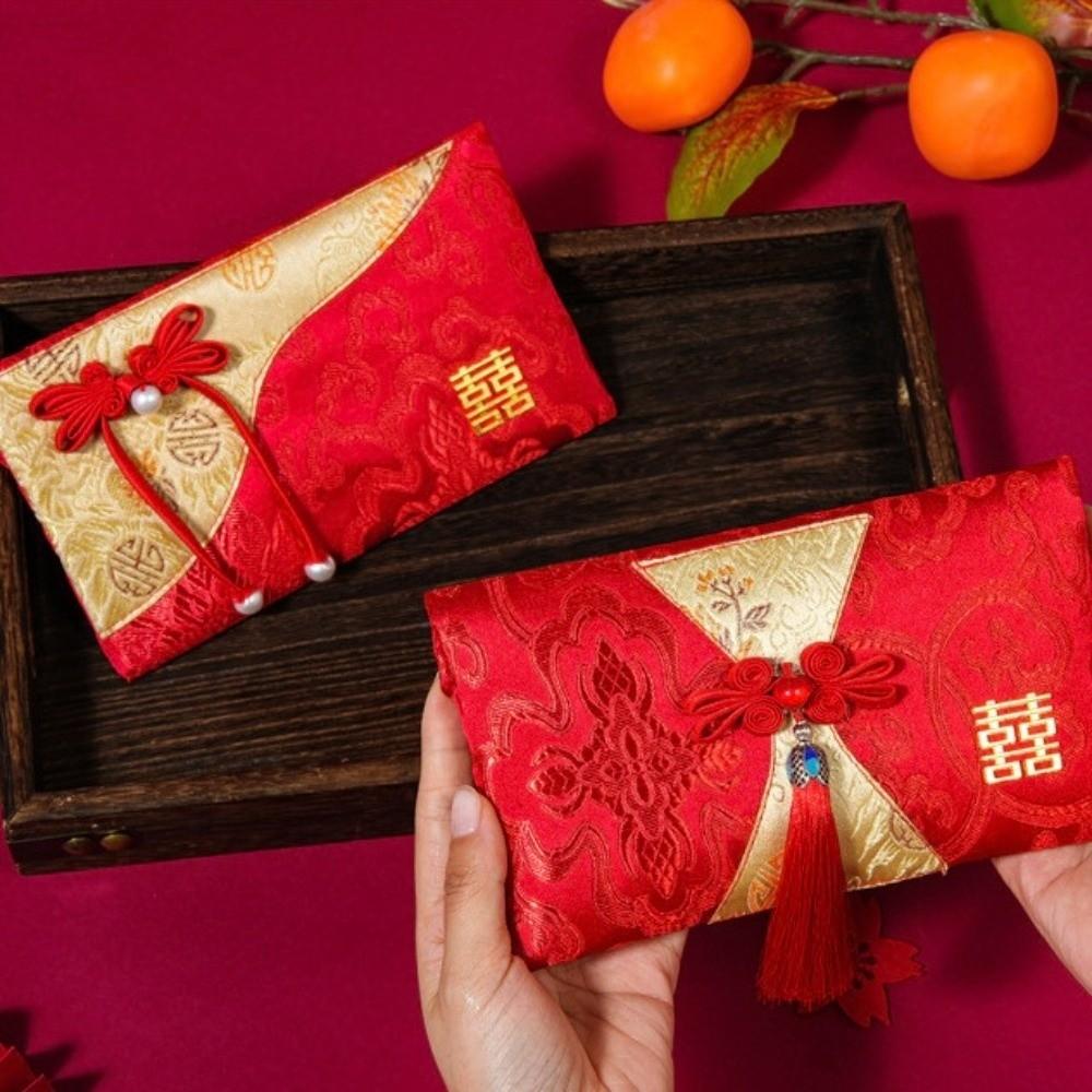Embroidery Wedding Hongbao Best Wishes Red Pockets Brocade Red Envelop Birthday Party