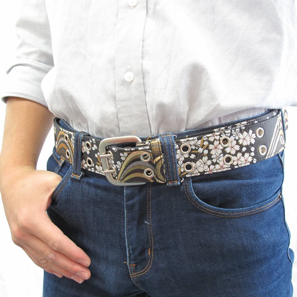 Japanese Pattern Golden Nishijin One Size Fits 46 Made In For and Cherry [COCOLUCK] Men's Belt, Orchid, Textile, Most, Holes, 110cm, Casual, Business,
