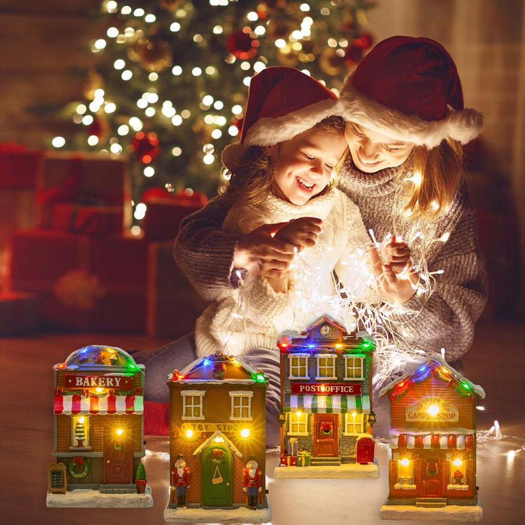 Christmas Tabletop Resin House With Colorful LED Lights and Melodic Songs for Holiday Decoration