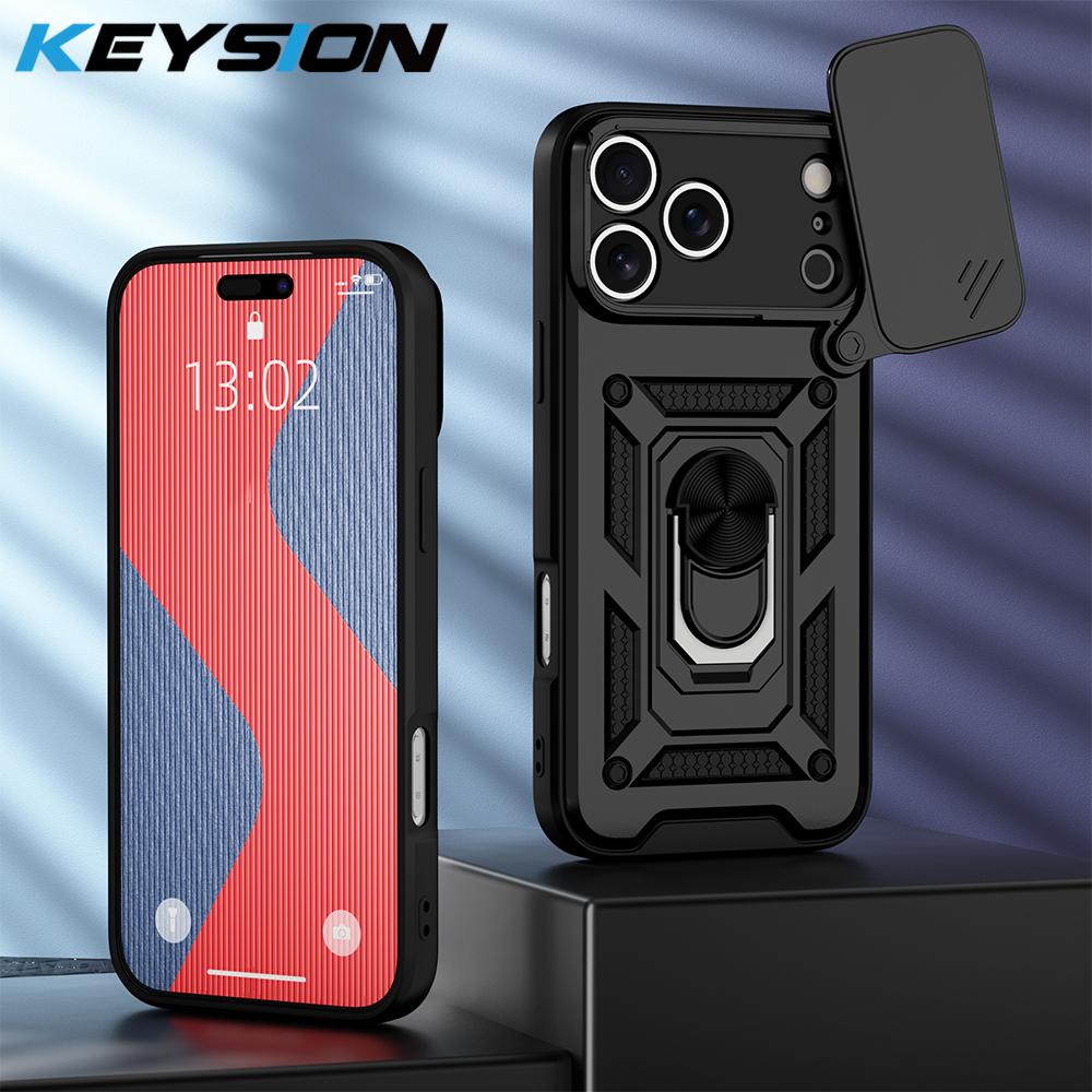 

KEYSION Shockproof Case for iPhone 17 Pro Max Slide Camera Lens Protection Ring Stand Phone Back Cover for iPhone 17 17 Air 2025 for iPhone 17 Pro