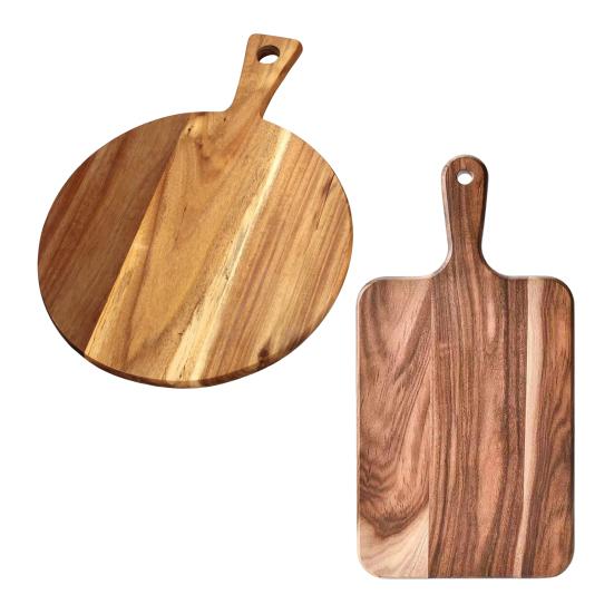 Wooden Charcuterie Board Kitchen Cutting Board with Handles Rectangular Round Serving Tray for Slicing Fruit Meat Cheese Bread