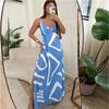 New Fashionable And Sexy Slit Print Suspender Sleeveless Dress