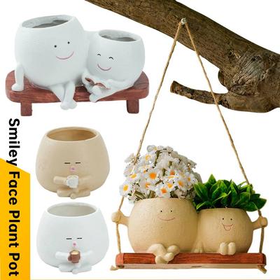Creative Double Head Plant Pots with Drainage Hole Modern Succulent Planters Cute Smiley Face Planter for Indoor Outdoor Plants