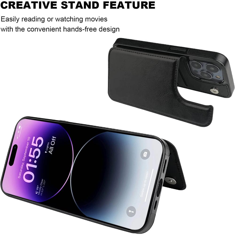 Double Buckle Leather Case for iPhone 14 Pro Max 14 Plus with Card Slots and Stand Function Drop Protection Cover