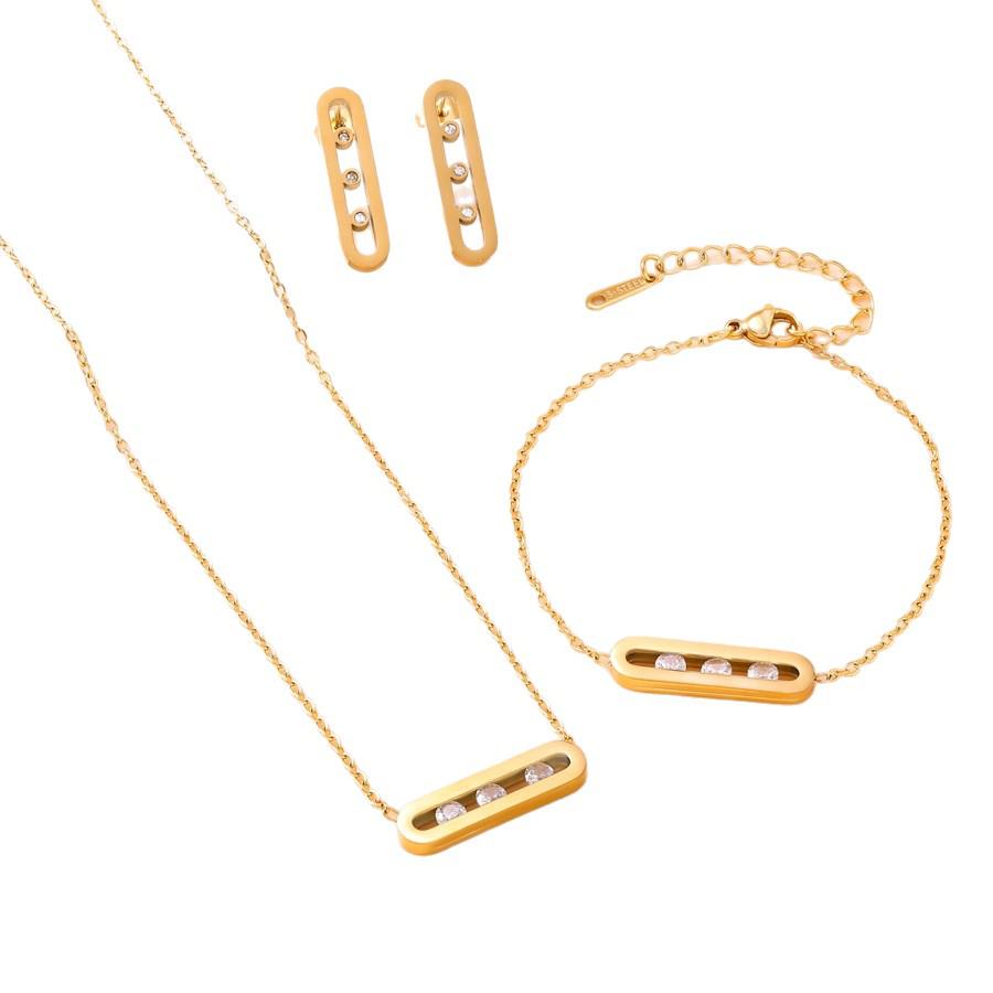 Set di Gioielli in Acciaio Inossidabile Placcato Oro 18K con Zirconi: Collana, Bracciale e Orecchini
