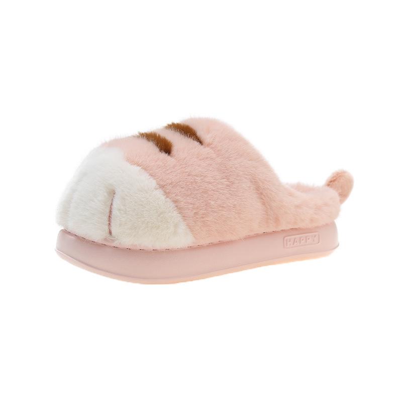 Fashion Comemore Cute Tiger Paw Cotton Slippers for Women Thick Bottom Indoor Warm Furry Cotton Shoes Winter Cartoon Flat Fur Slippers