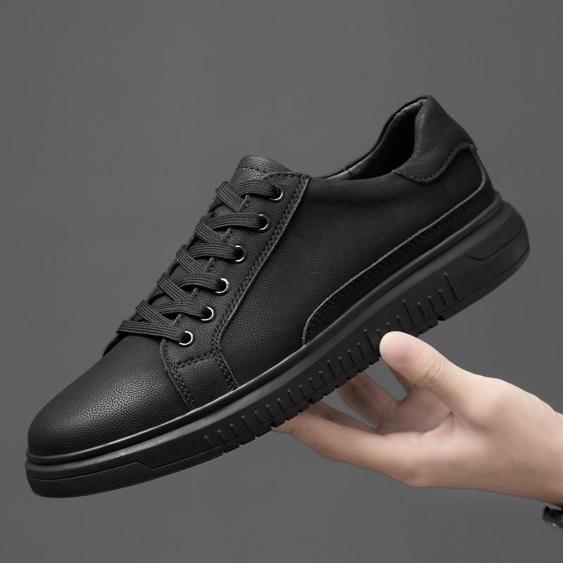 Frosted cowhide casual shoes men's spring and autumn leather business board shoes men's large size lace-up thick-soled black leather shoes men
