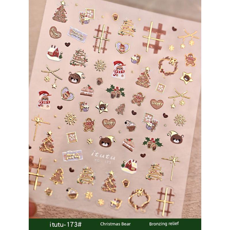 

Christmas Snowflake Diamond-Shaped Colorful Ice Crystal Relief Nail Stickers Paper Net Red Mini Zircon Pattern Nail Ornament Christmas Bear bronzing relief