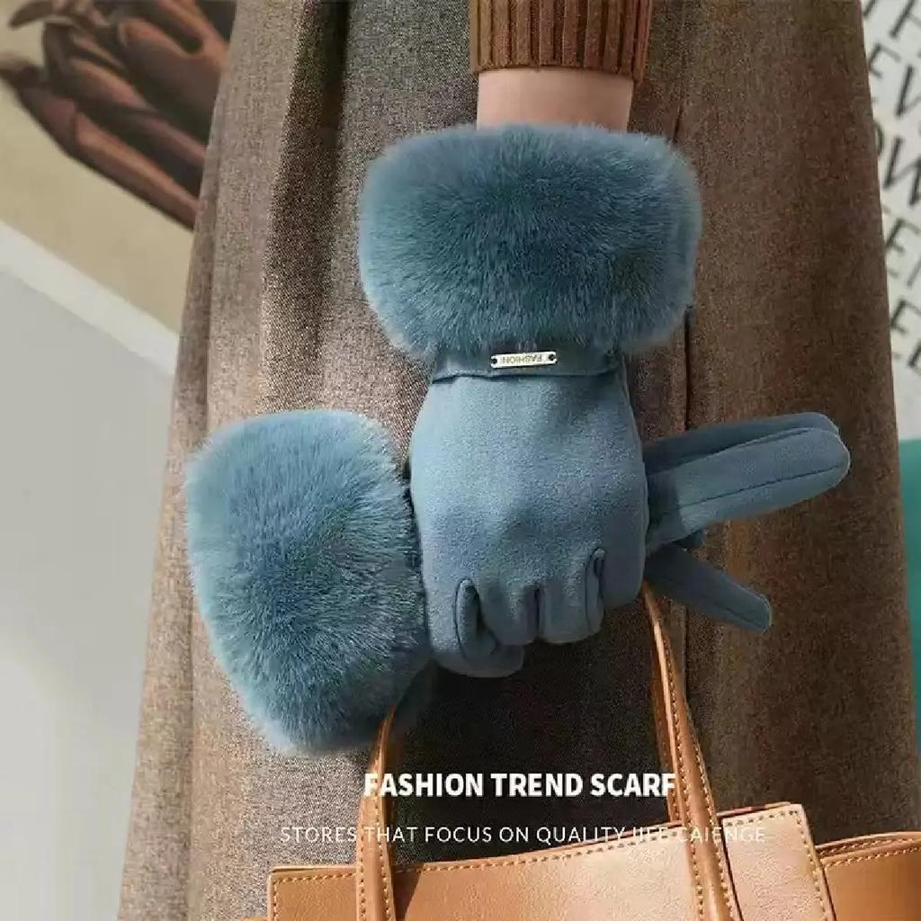 Guanti da donna invernali caldi in velluto con touch screen, spessi, in peluche, da polso, in pelle scamosciata, alla moda, eleganti, da guidare e da ciclismo