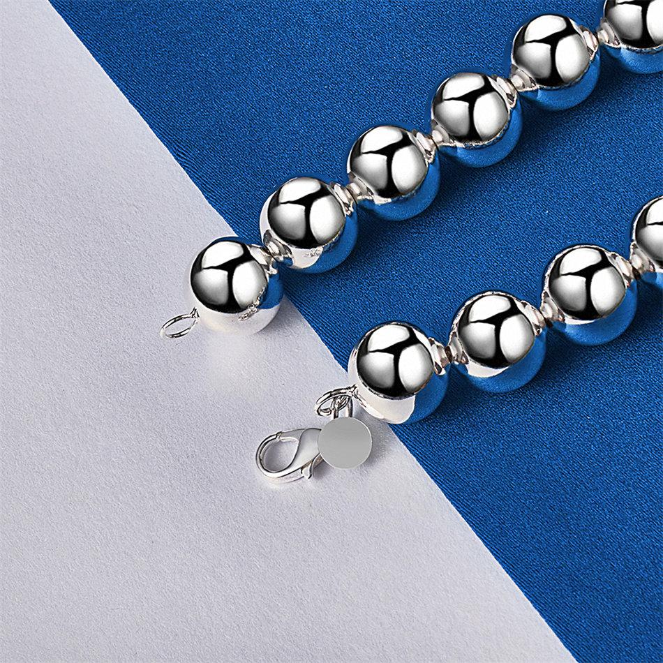925 Sterling Silver 8-inch Shiny Round Bead Bracelet, Fashionable Women's Party Wedding Accessories and Accessories