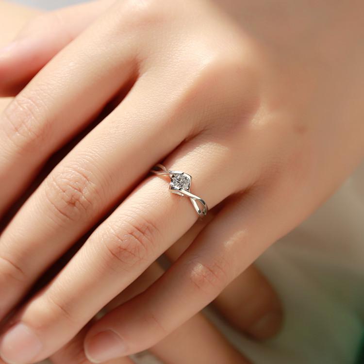 Anel Infinito Clássico Feminino com Pedra Zircônia Cristal AAA Cor Prata Anel de Dedo Anéis de Promessa de Noivado Para Mulheres