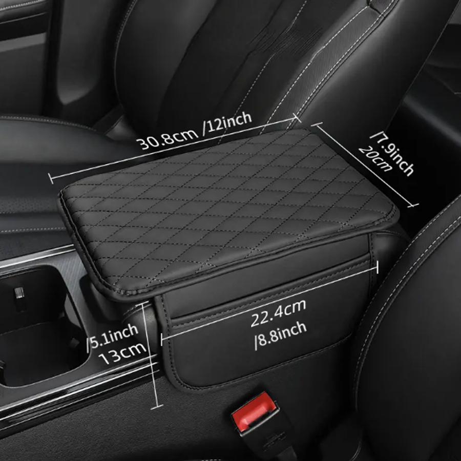 1Pc PU Leather Car Armrest Mat Center Console Arm Rest Protection Cushion With Storage Pockets Armrests Storage Box Cover Pad