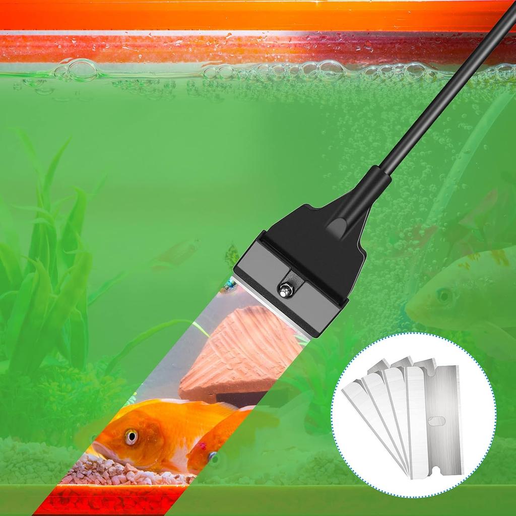 Honoson Aquarium Scraper 21.65 Aquariums Fish Tank Scraper Cleaner Tool Kit with 5 Stainless Steel Blades Long Handheld for Fish Reef Plant Glass
