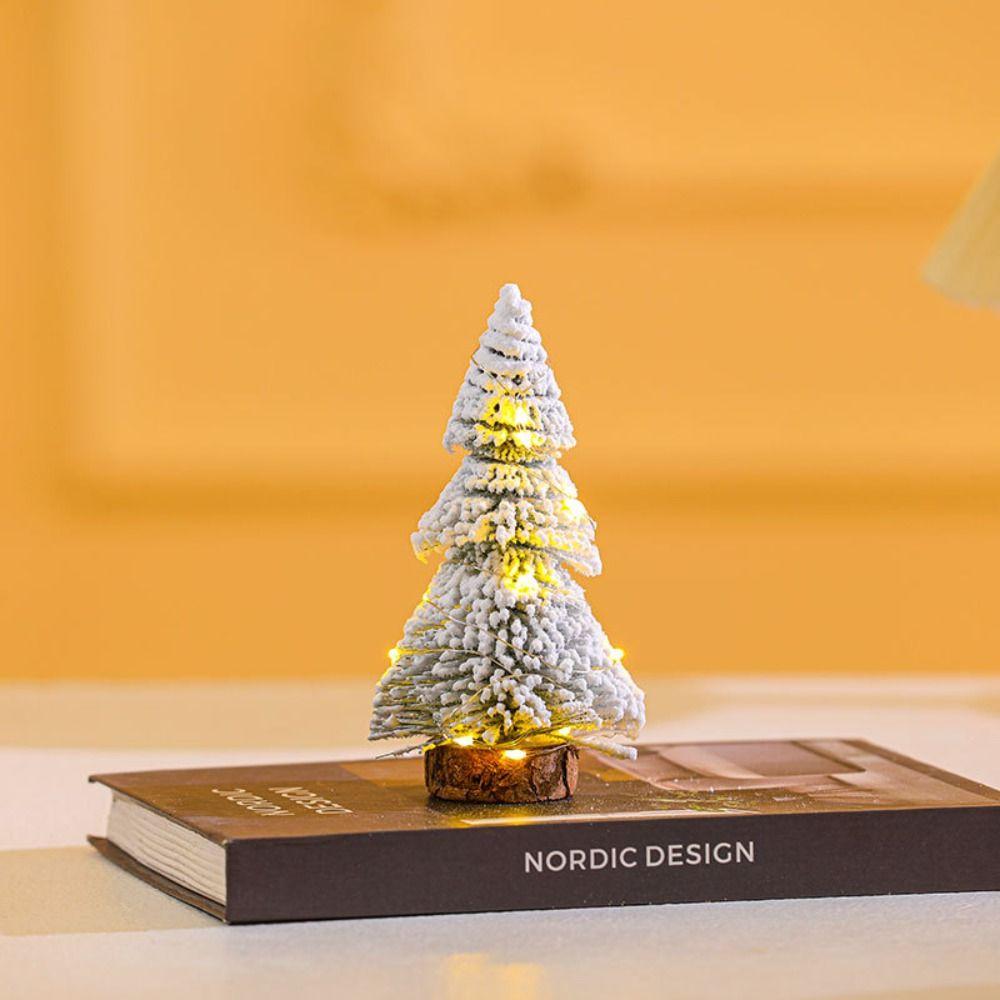 Tower Shaped Mini Snow Pine Tree Stable Mini Christmas Tree Creative Flocked Cedar Tree  Party