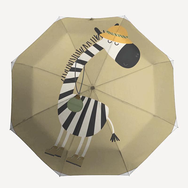 1pc Zebra Explorer Automatic Open/close Umbrella, 8-Rib Sturdy Structure, Portable Travel Umbrella, Parties, Everyday Use, Outdoor Accessory F10