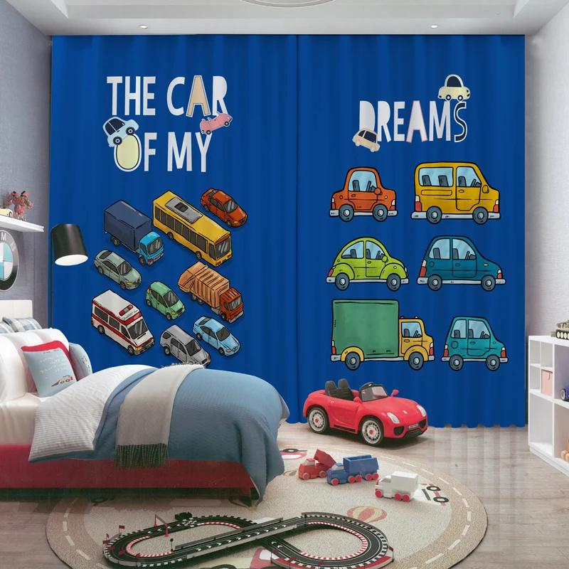 

Шторы для детской комнаты, спальни для мальчиков, новые, с изображением мультяшных машин, крючки для штор, солнцезащитные, с высоким затемнением, новые модные, с различными узорами, многоцветные W55 X H120cm X 2&Grommet Top