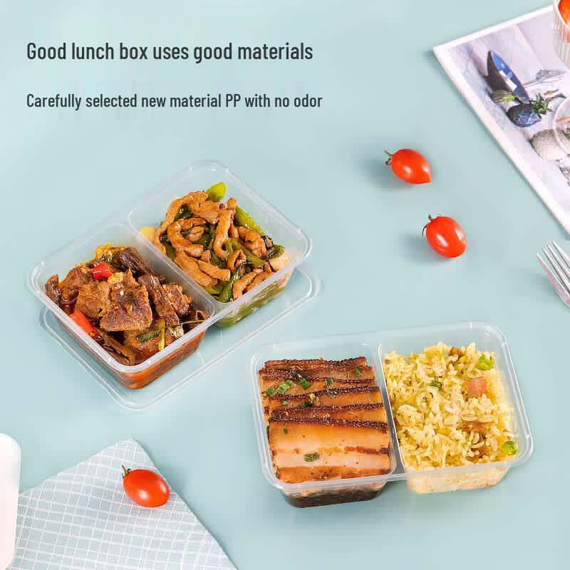 Temeiju Disposable 2-Compartment Rectangular Meal Prep Containers with Lids, 650ml (50-Pack)