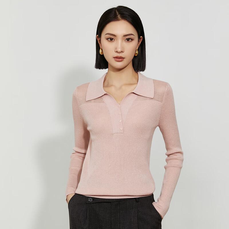 

Women s POLO Collar Long Sleeve Knit Top One Size