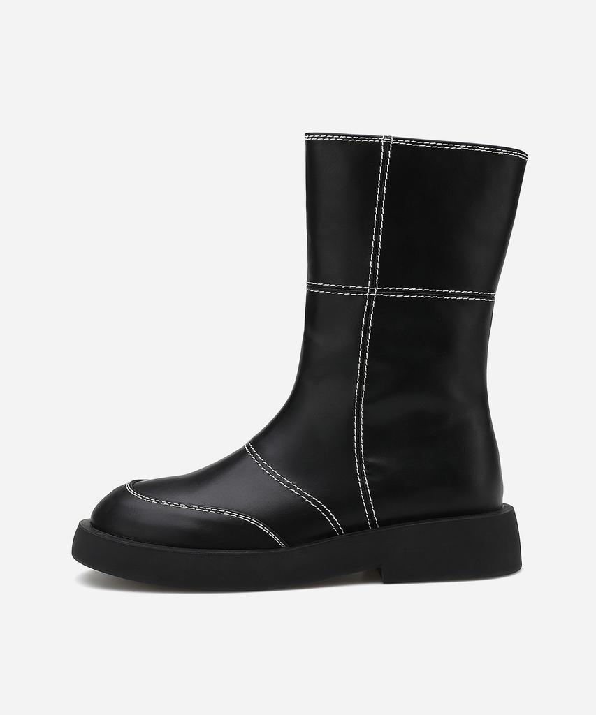 Salt And Chocolate White Stitch Ankle Boots 412446001 (4Cm/1Color)