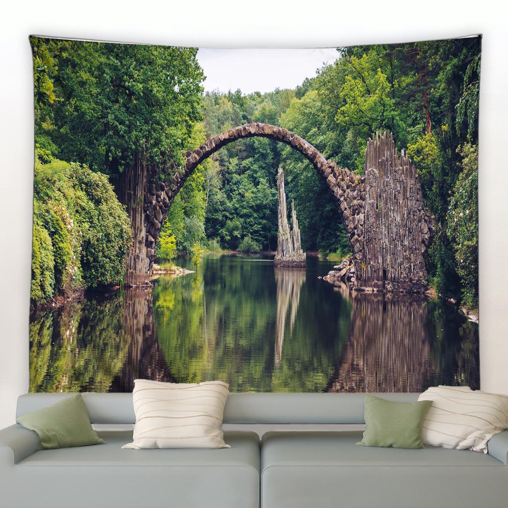 Chinesische Natur Landschaft Tapisserie Vintage Stil 3D Bögen Grün Bambus Wandbehang Tapisserie Hintergrund Dekoration Home Dekoration