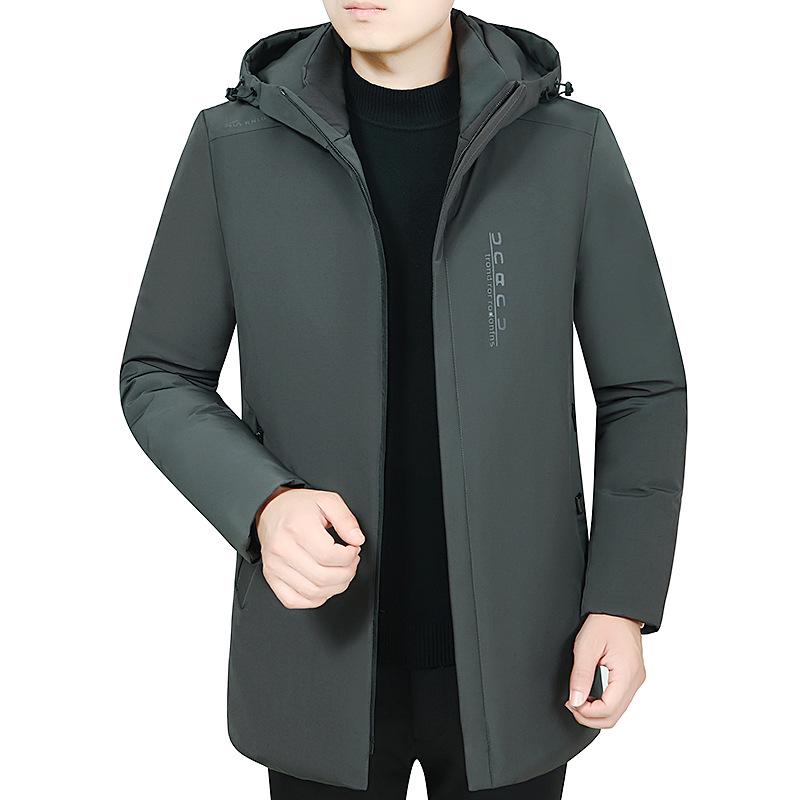 Men's Winter Hooded Mid-Length Cotton Coat for Seniors - Thick, Plus Size Padded Jacket