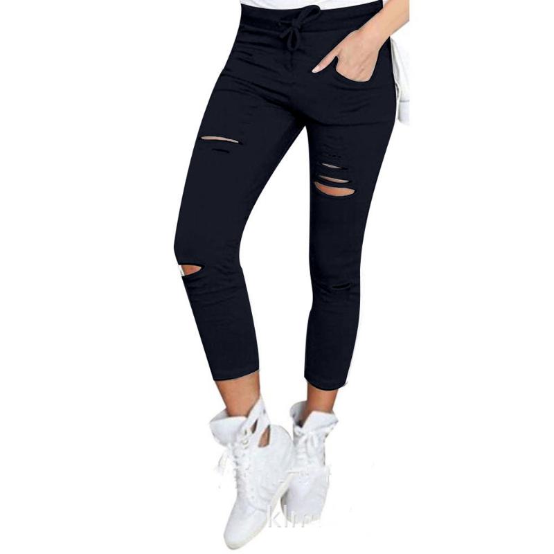 Dámské Skinny Džíny s Dírami Ležérní Strečové Slim Tužkové Legíny