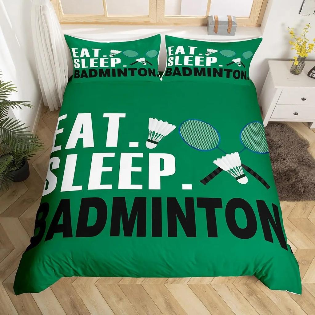 Sportovní povlečení na přikrývku Badminton Fluorescenční zelená Růžová Badmintonová raketa Ložní souprava Sportovní hra Povlak na přikrývku Módní povlak na přikrývku