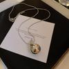 High-End European & American Metal Oval Earrings and Necklace Set - Simple Clavicle Chain for Women