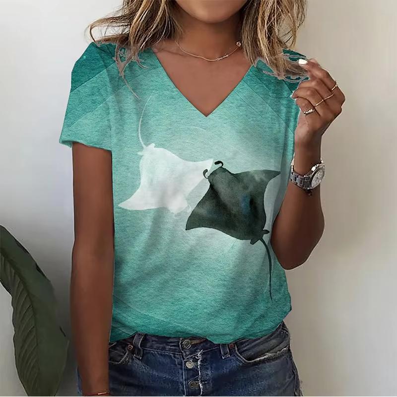 Women's casual marine animal pattern T-shirt