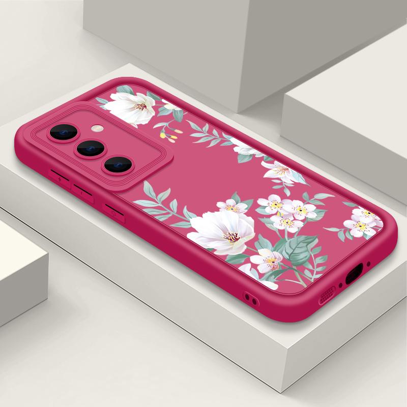 White Flower Pattern Matte TPU Soft Phone Case For Samsung S25 Plus S24 FE S23 Ultra S22 A56 A36 A16 A15 A55 A06 A05 A35 A34 Shockproof Bumper Cover