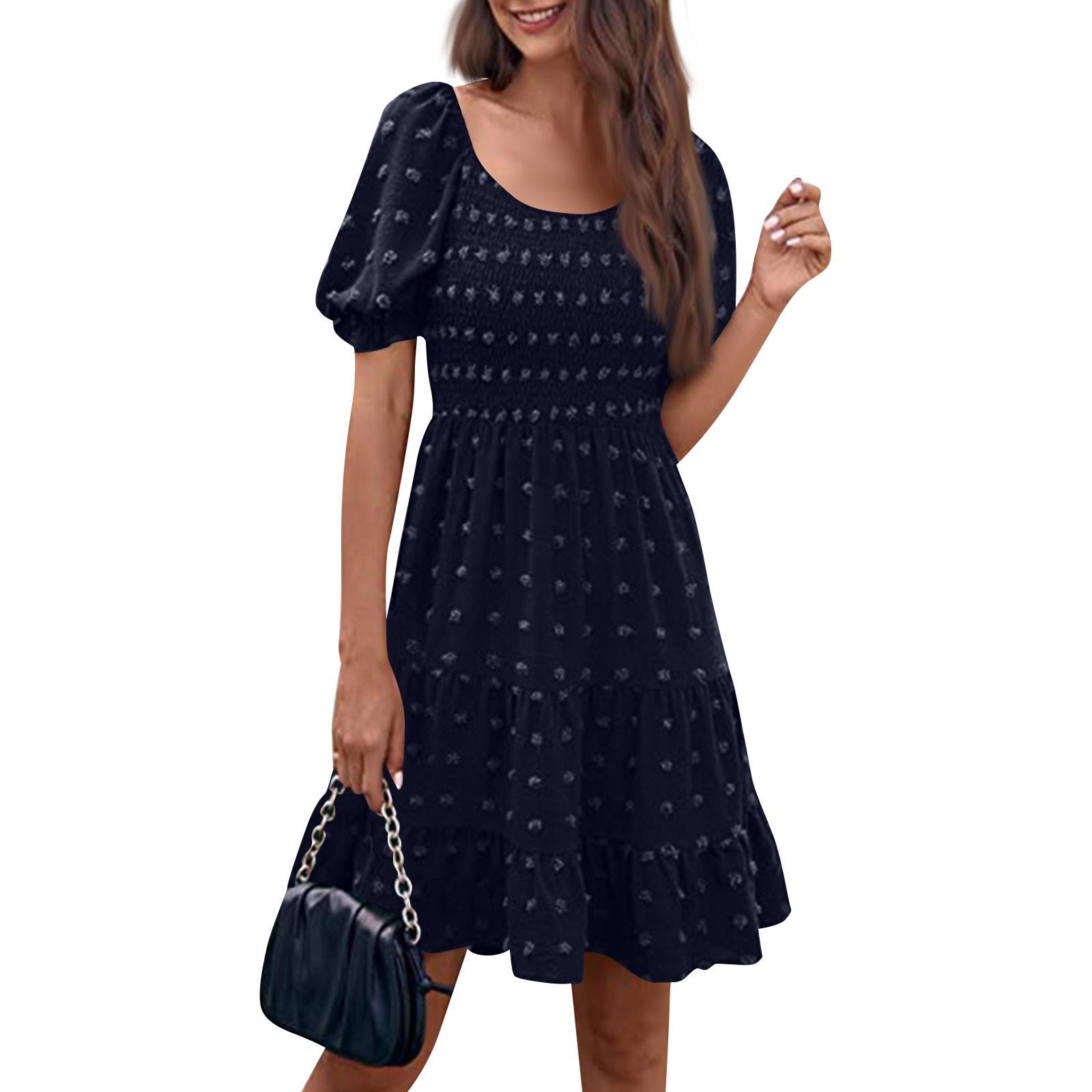 

Женские модные повседневные однотонные платья с квадратным вырезом и коротким рукавом в горошек M