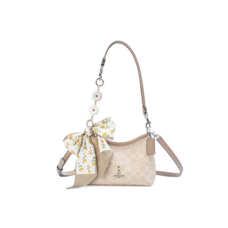 

COACH shoulder bag [Customized bag] Laurel 19 meters apricot silk amber, ribbon red decoration, elegant and high-end, trendy Chunxu Zongting срібний