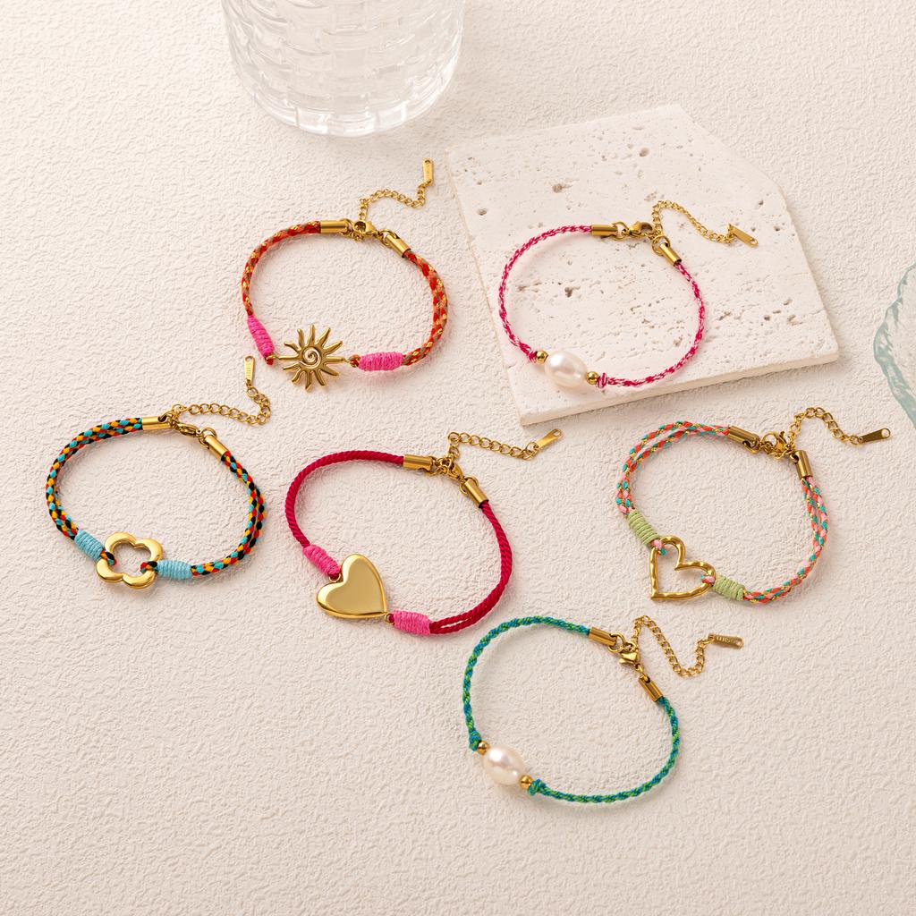 Stainless Steel New Fresh Love Sun Colored Rope Dopamine Bracelet Women's Gold Plated Color Preserving