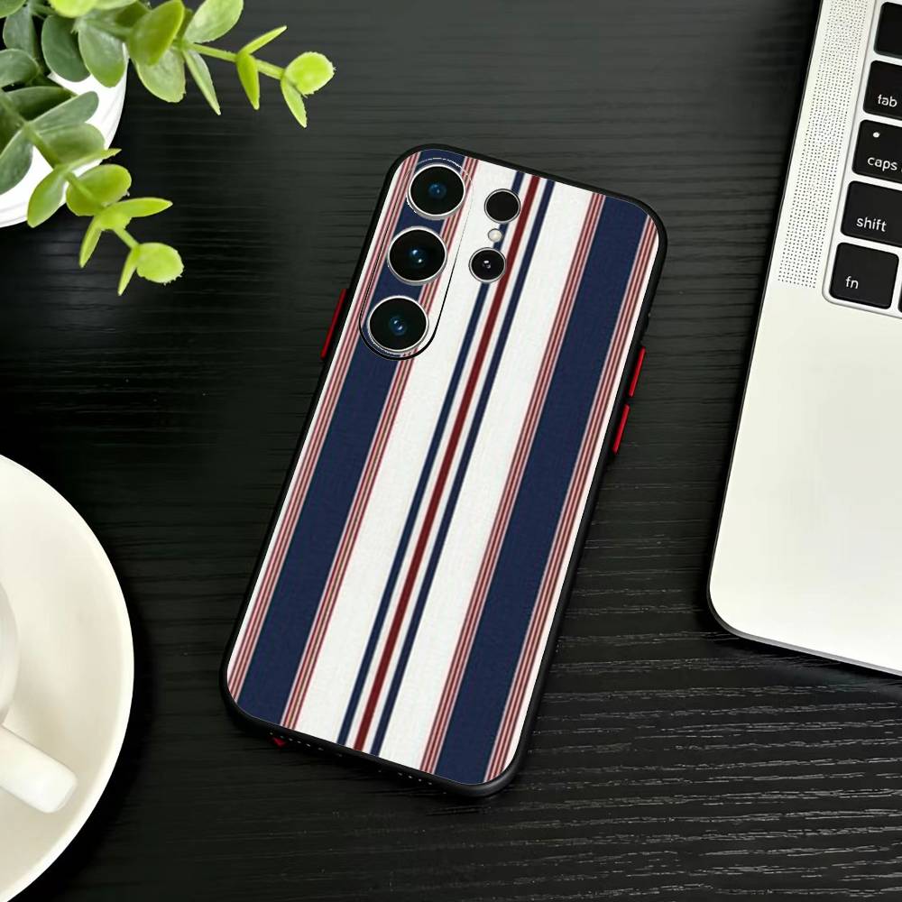 Burgundy White Stripe  Phone Case For Samsung S26,S25,S24,S23,S22,S30,S21,Ultra,Plus,FE 5G Black Soft Cover Samsung S24Plus