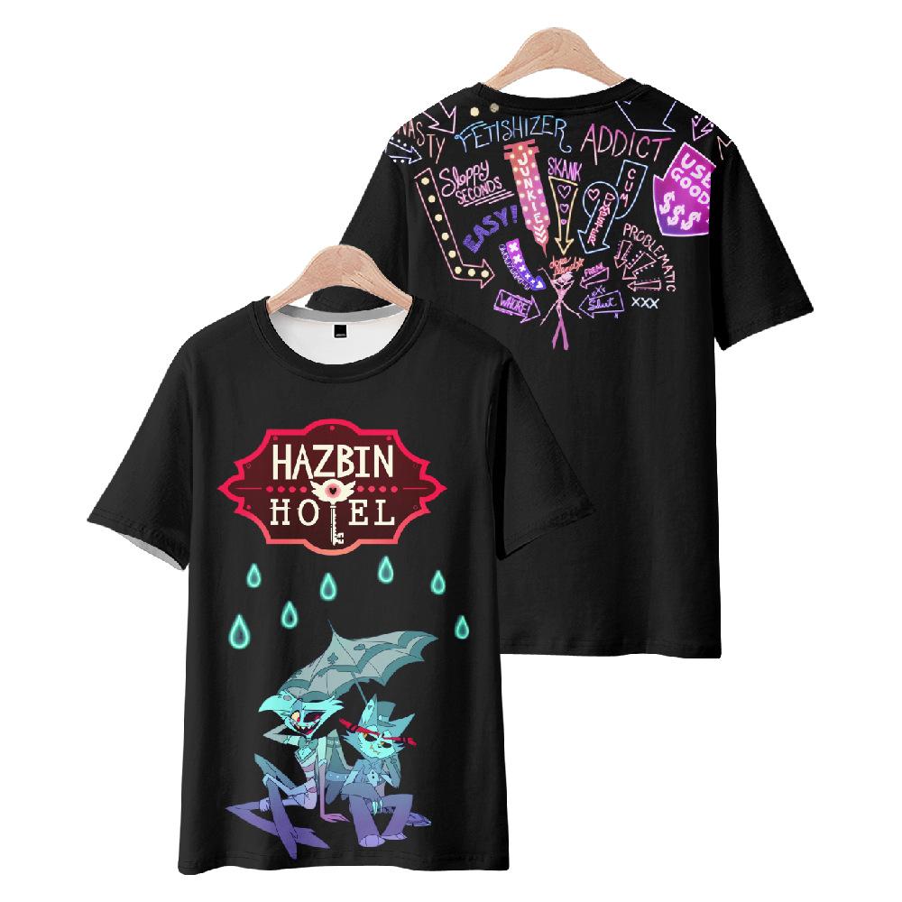 Hazbin Hotel Anime Women Men's T-shirts Cartoon Printed O-Neck Oversized Short Sleeves Fashion Mens Clothing Streetwear
