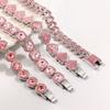 1Pcs Pink Rhinestones Miami Cuban Chain Bracelet for Women Men Iced Out Chunky Tennis Bracelets Fashion Gifts Jewelry Wholesale