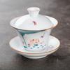 150ml Ceramic Hand-painted Tea Cup Non Hot White Porcelain Sancai Tea Bowl Underglaze Color Covered Bowl Drinking Utensils