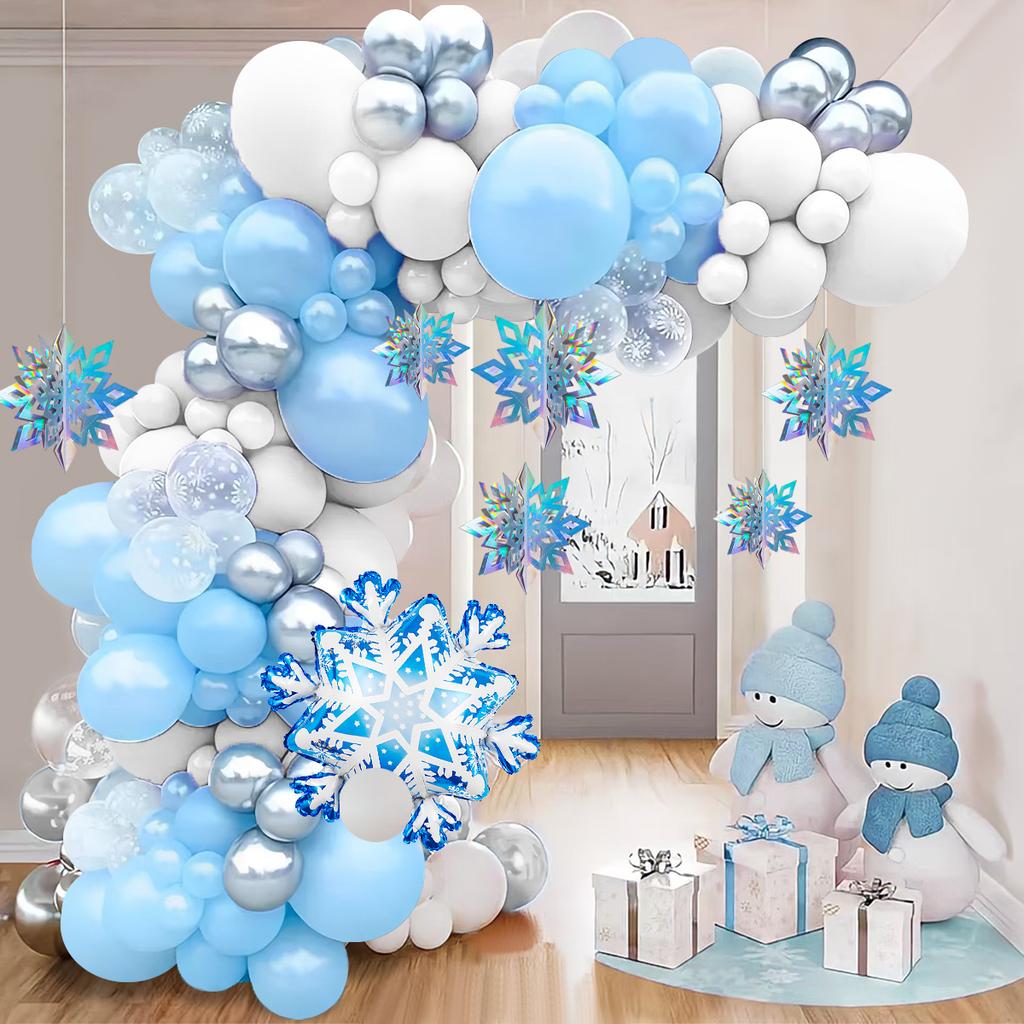 107pcs Froze balloon arch garland kit, snowflake balloons, colorful snowflake decorations, Christmas party, holiday party