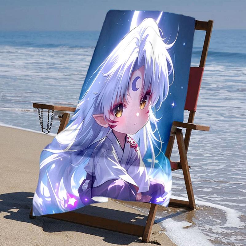 proof beach towel with Inuyasha pattern - soft,absorbent,quick-drying,machine washable - perfect for swimming,camping,bathing