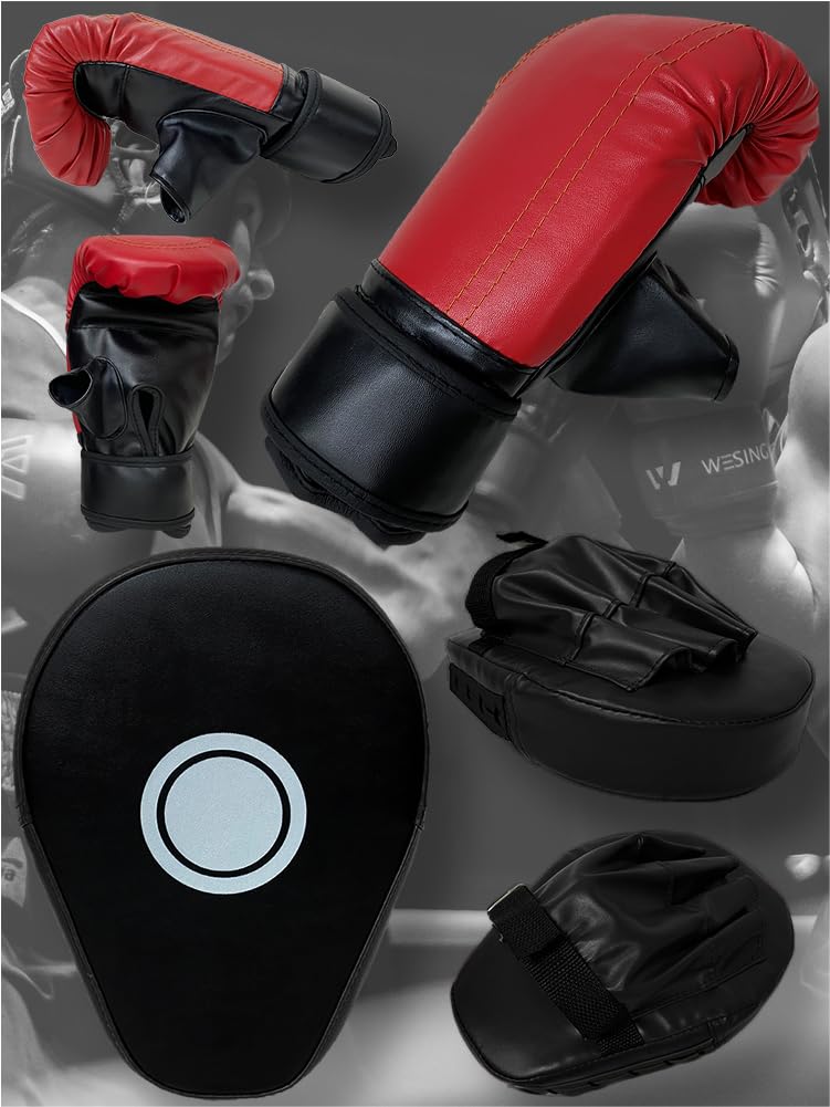 Punching Boxing Boxing Pair Set Gloves Black Mitts, Gloves, Karate, Gloves, Mitts, (Red + Mitts)