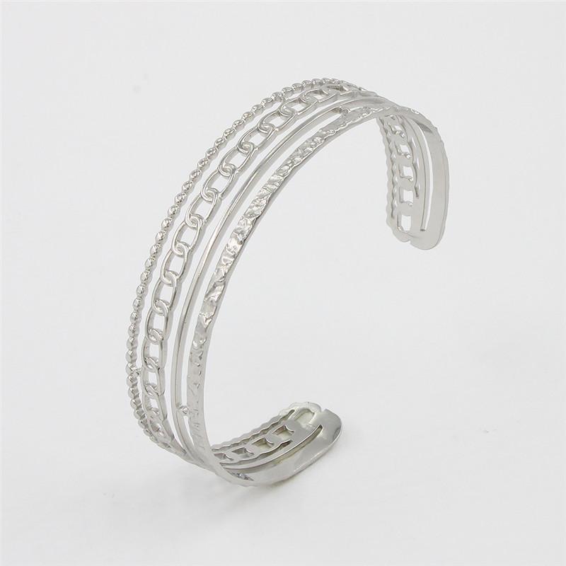 Stainless Steel Wheat Shaped Bracelet Geometric Hollow Open Bangle for Women Anniversary Gift Couples Adjustable Jewelry
