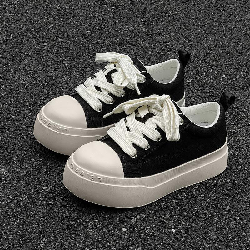 Обувь с большой головой черные и белые кеды сырые нишевые толстая подошва увеличивающие рост повседневная обувь уродливые милые туфли кеды 38 чёрный