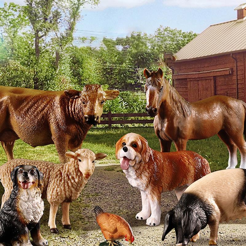 Realistic Animal Model Simulated Poultry Figurines Miniatures Mini Farm Dog Duck Cock Models Ornaments For Children Kids Gifts