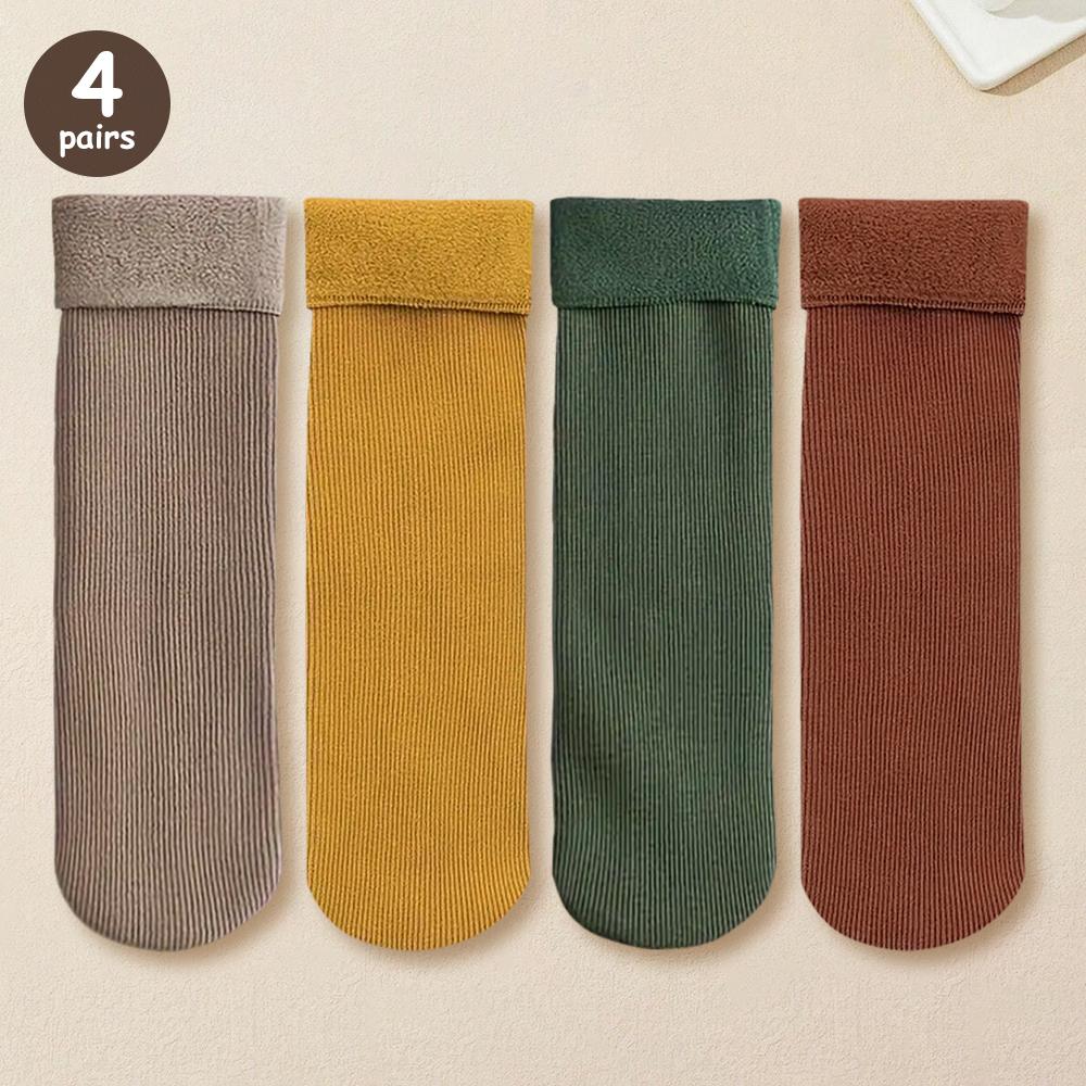 4 Pairs Winter Warm Solid Women Socks Thicken Thermal Socks Black Skin Seamless Snow Sock Unisex Socks