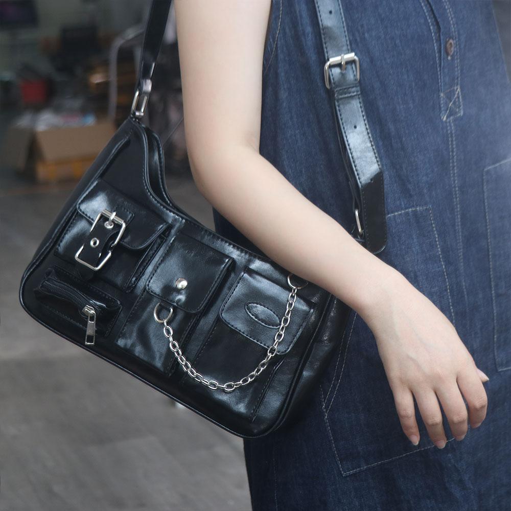 Elegant Y2K PU Crossbody Bag Harajuku Pocket Leather Handbag Gothic Wallet Underarm Shoulder Bag Outdoor