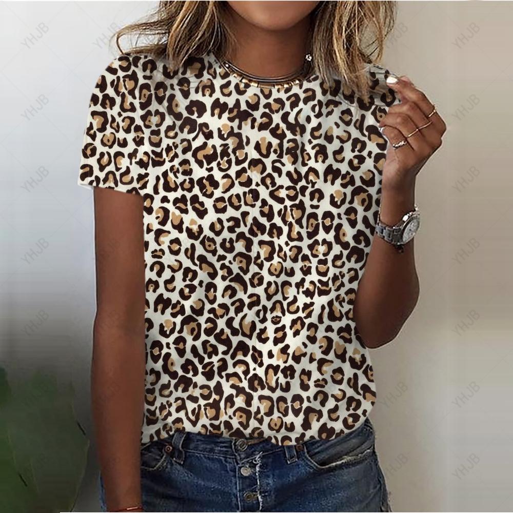 Sexy frauen T-shirt Mode Leopard Gedruckt Casual Kurzarm T-shirt Für Mädchen Straße Schöne Tees Oansatz Damen Top Shirt