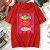 Bright Striped Fish Graphic Tee Y2k Pop Art Aesthetic Bold Pink Colorful Fish Print Nautical Summer Everyday Casual TShirt
